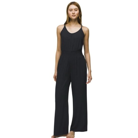 Prana Other - Prana Fernie Wide Leg Jumpsuit Black Modal Beach Flowy Womens Size Large NWT